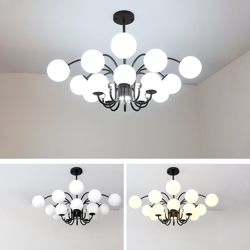 Modern Style Globe Chandelier Light White Glass Pendant Lighting with Crystal