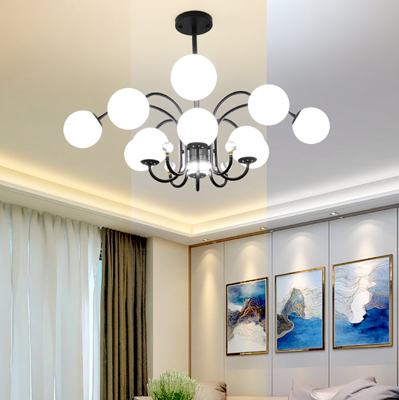 Modern Style Globe Chandelier Light White Glass Pendant Lighting with Crystal
