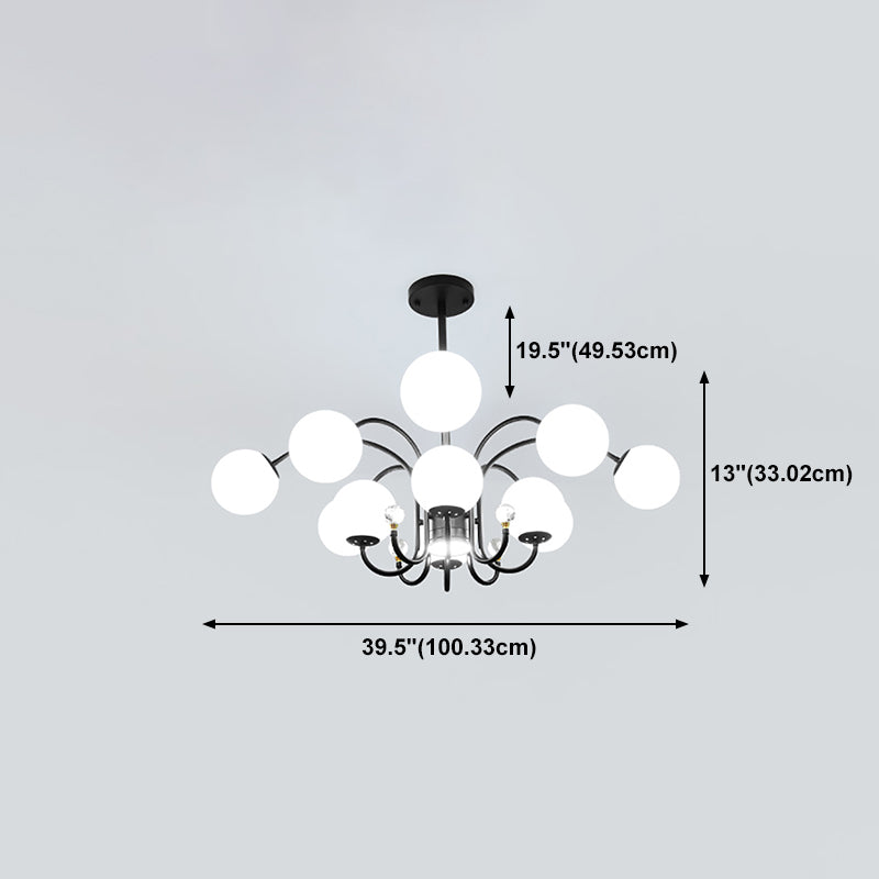 Modern Style Globe Chandelier Light White Glass Pendant Lighting with Crystal