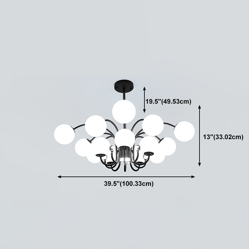 Modern Style Globe Chandelier Light White Glass Pendant Lighting with Crystal