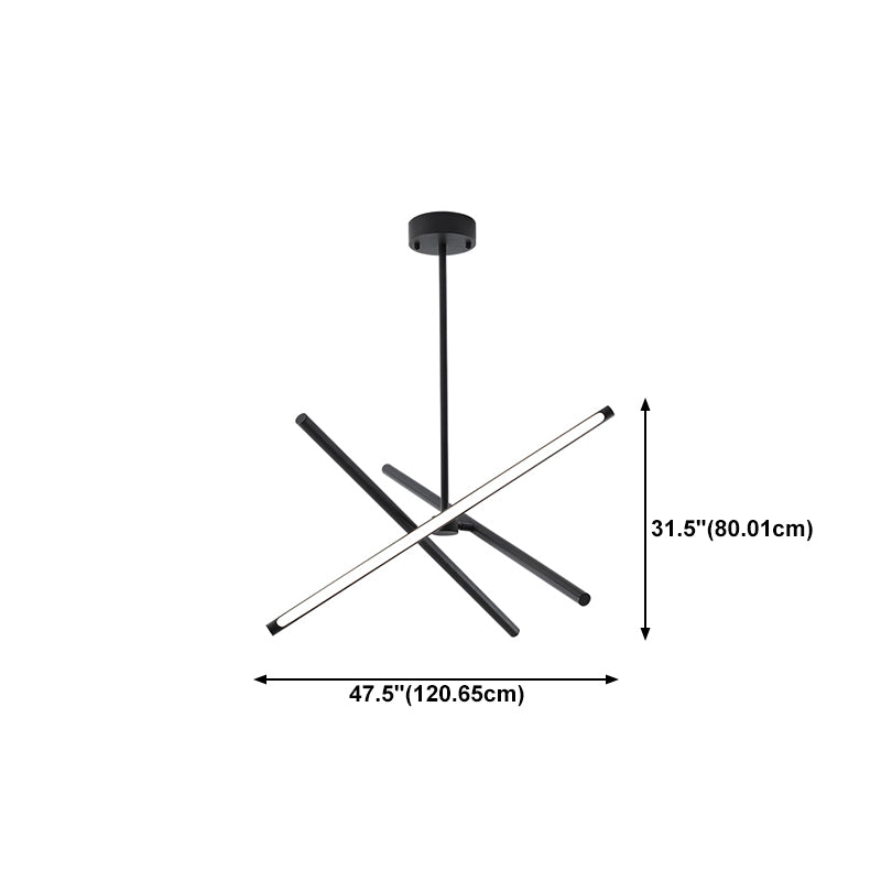 3-Light Black Hanging Light Minimalism Style Linear Shape Metal Chandelier Light