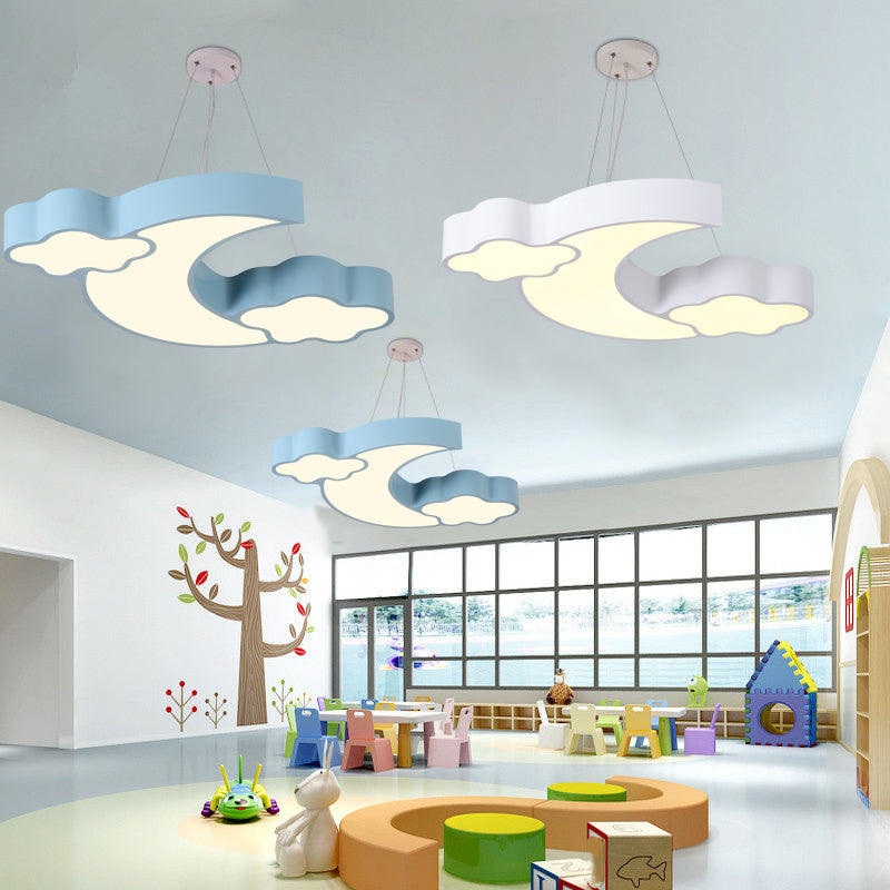 Moon Shape LED Pendant Lamp Cartoon Metal Kindergarten Suspension Light Fixture