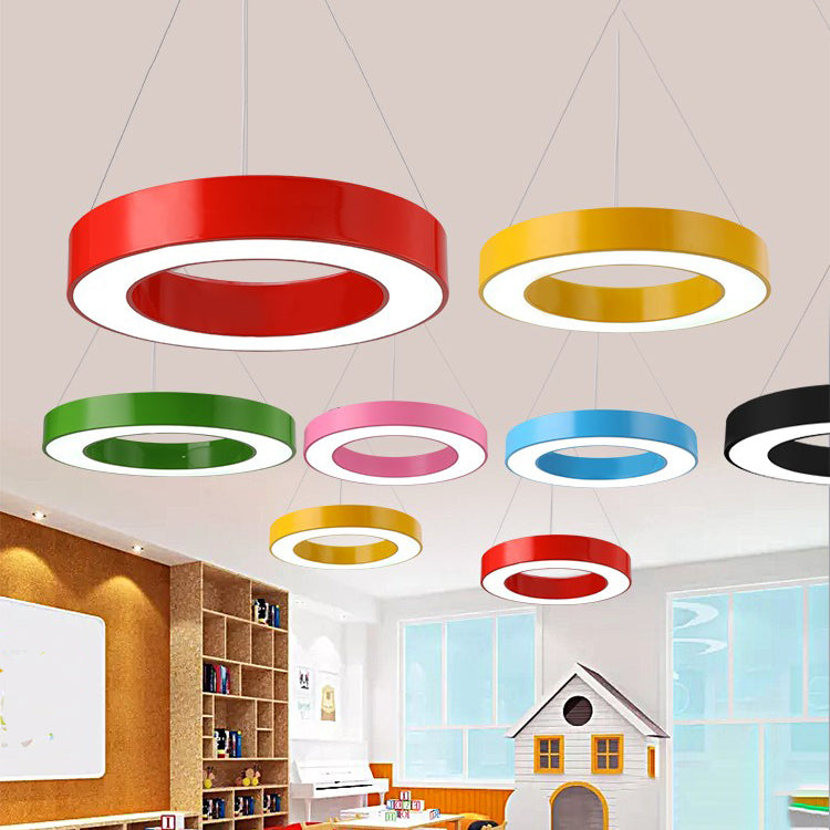 Circular Kindergarten Ceiling Pendant Metallic Minimalist LED Suspension Light