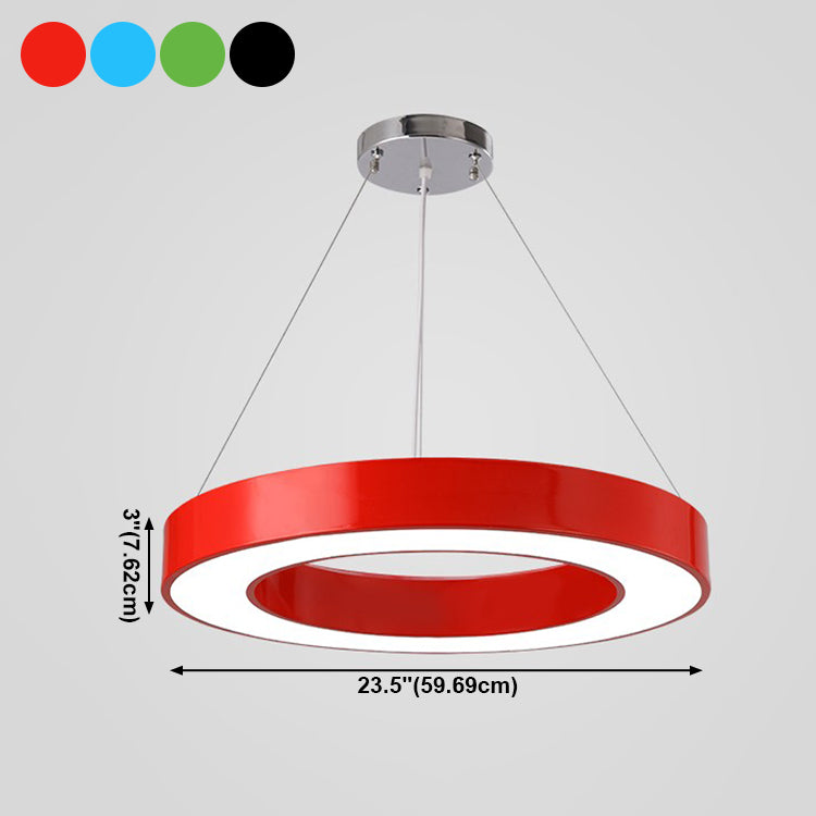 Circular Kindergarten Ceiling Pendant Metallic Minimalist LED Suspension Light