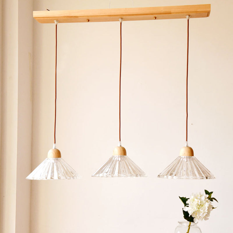 Transparent en verre pendent lampe nordique de style bois suspendu pour salle à manger