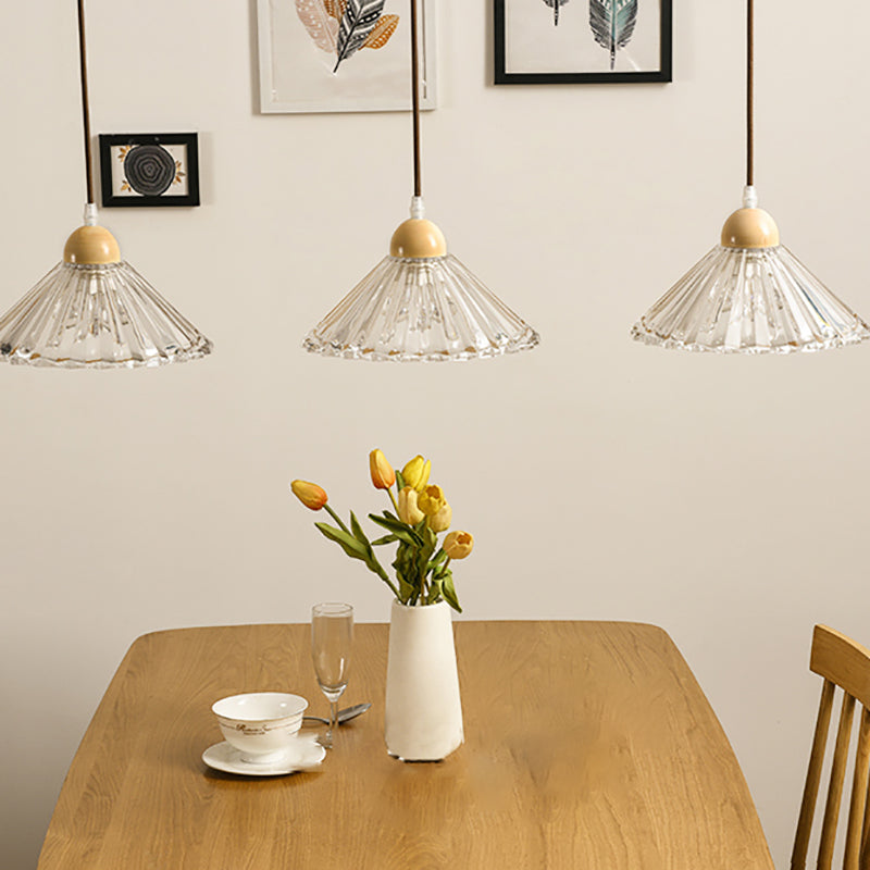 Transparent en verre pendent lampe nordique de style bois suspendu pour salle à manger