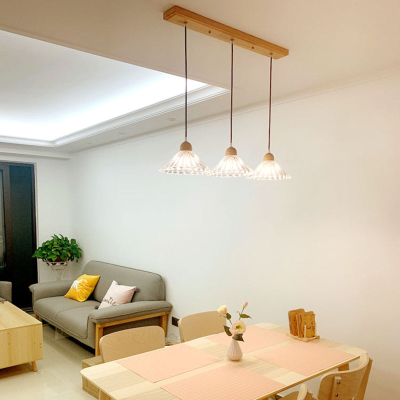 Transparent en verre pendent lampe nordique de style bois suspendu pour salle à manger