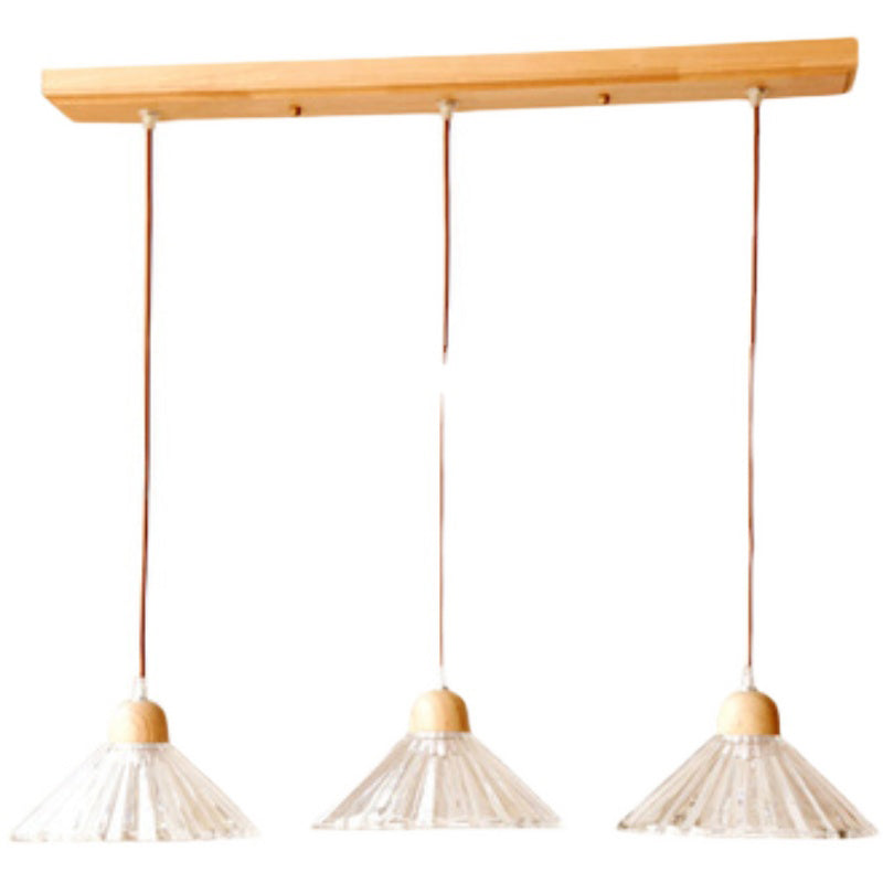 Transparent en verre pendent lampe nordique de style bois suspendu pour salle à manger