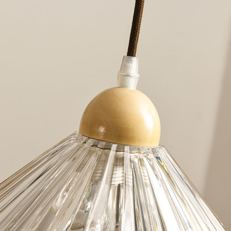 Transparent en verre pendent lampe nordique de style bois suspendu pour salle à manger