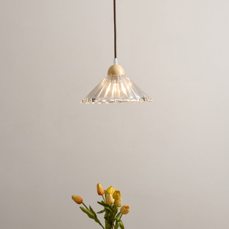 Transparent en verre pendent lampe nordique de style bois suspendu pour salle à manger