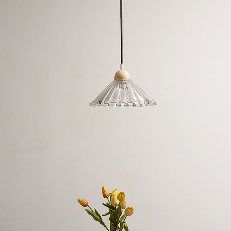 Transparent en verre pendent lampe nordique de style bois suspendu pour salle à manger