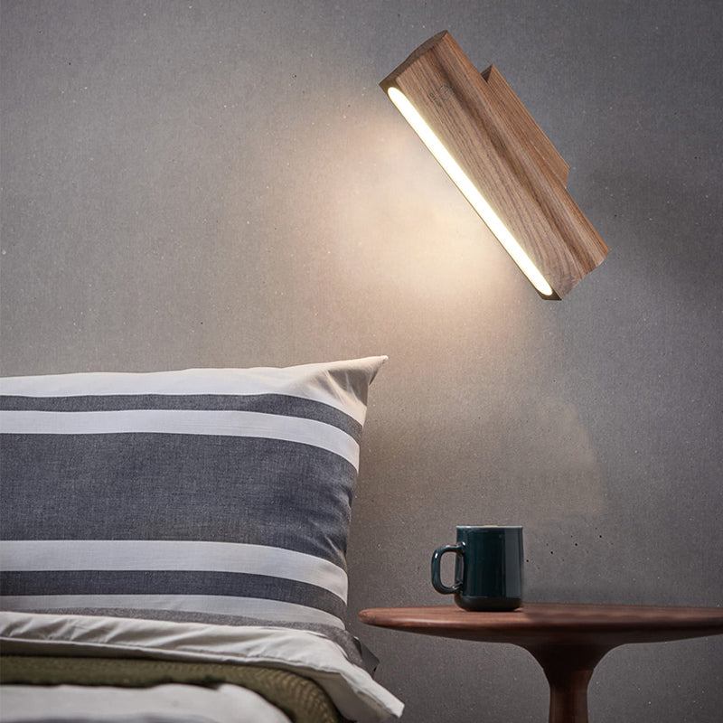 Nordic Style Wall Sconce Strip Shape LED Wall Light with Wood for Living Room