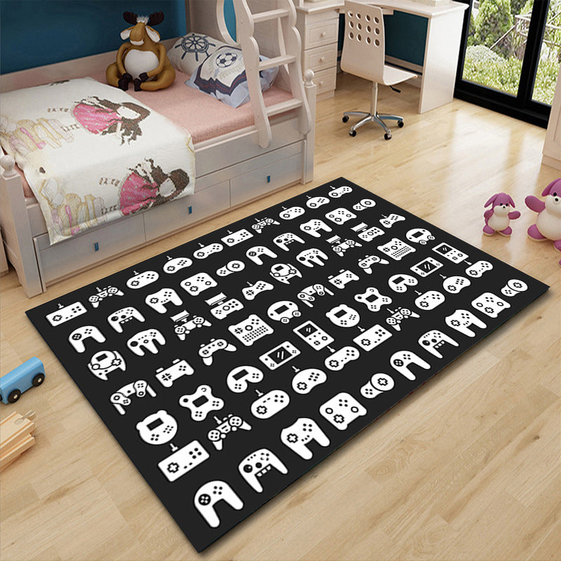 Kids Game Controller Pattern Carpet Polyester Area Rug Stain Resistant Rug for Living Room