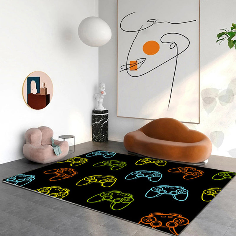 Kids Game Controller Pattern Carpet Polyester Area Rug Stain Resistant Rug for Living Room