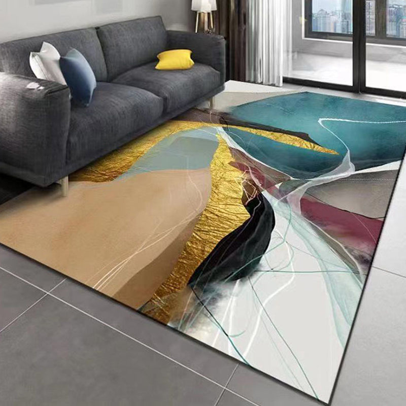 Abstract Rug Polyester Contrast Color Rug Stain Resistant Rug for Living Room