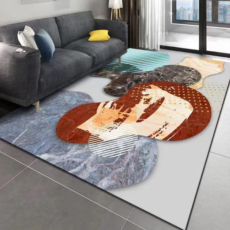 Abstract Rug Polyester Contrast Color Rug Stain Resistant Rug for Living Room