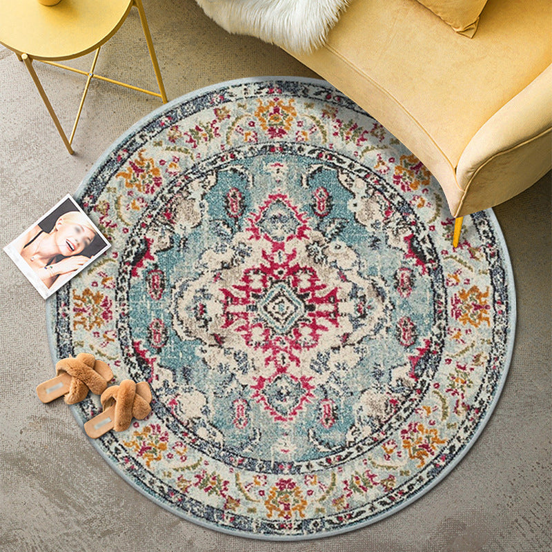 Traditional Round Rug Polyester Area Carpet Non-Slip Backing Indoor Rug for Home