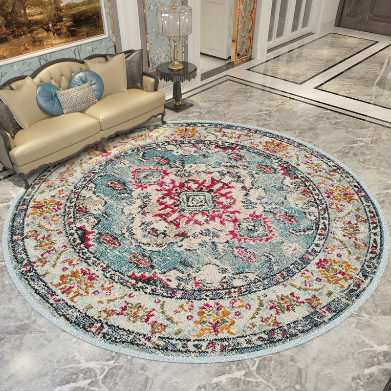 Traditional Round Rug Polyester Area Carpet Non-Slip Backing Indoor Rug for Home