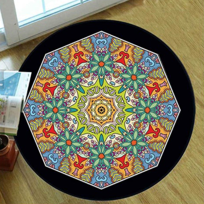 Traditional Round Rug Polyester Area Carpet Non-Slip Backing Indoor Rug for Home