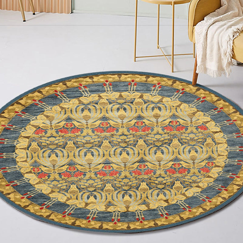 Traditional Round Rug Polyester Area Carpet Non-Slip Backing Indoor Rug for Home