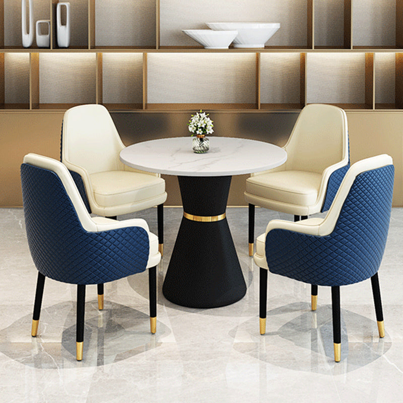 1/2/3/5 Pcs Modern Dining Room Set with Round Table and Leather Chairs Dining Set