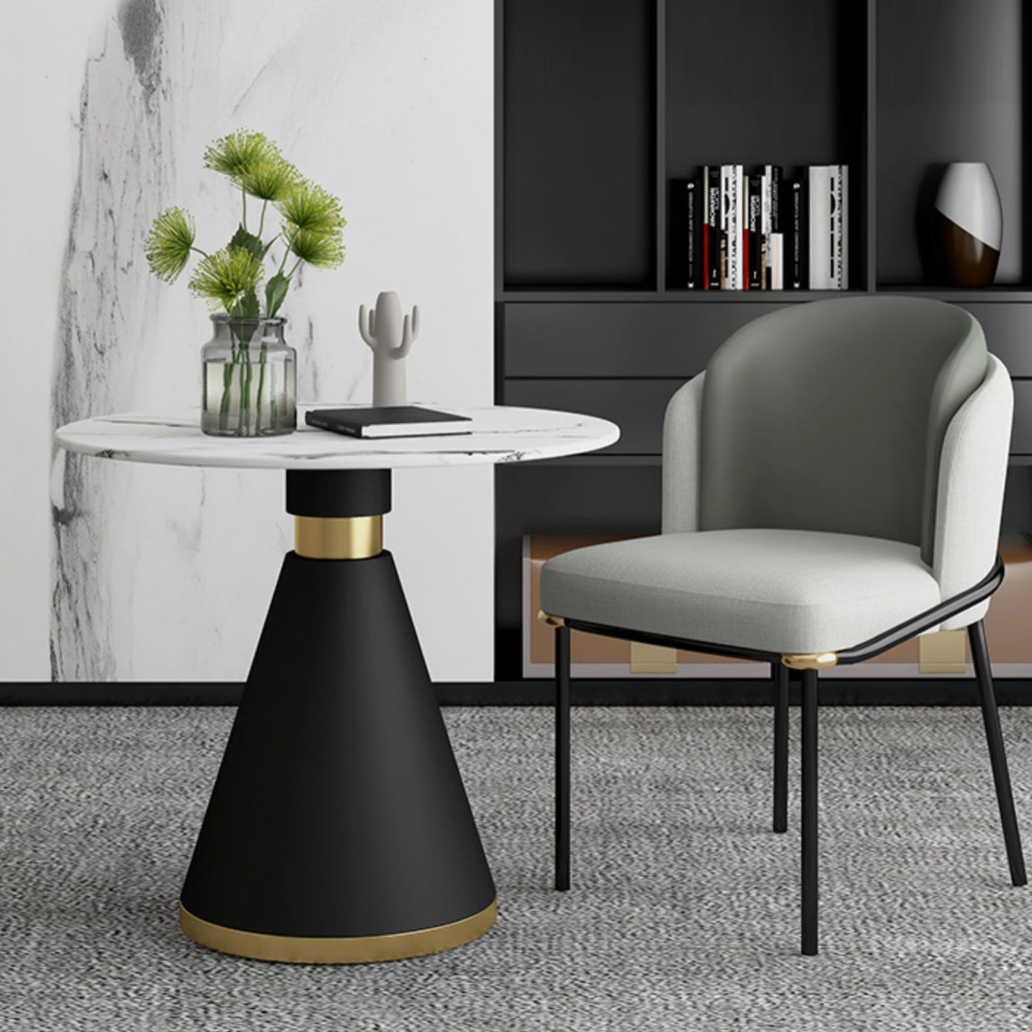 Glam 1/2/5 pièces engendrée ronde Ensemble de table à manger en pierre fritté pour restaurant