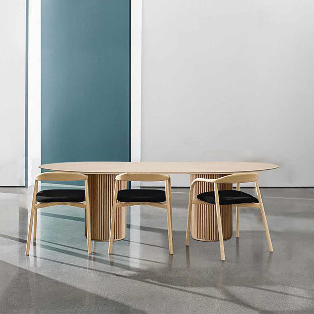 Rectangle Brown Modern Dining Table Solid Wood Table with Double Pedestal Base