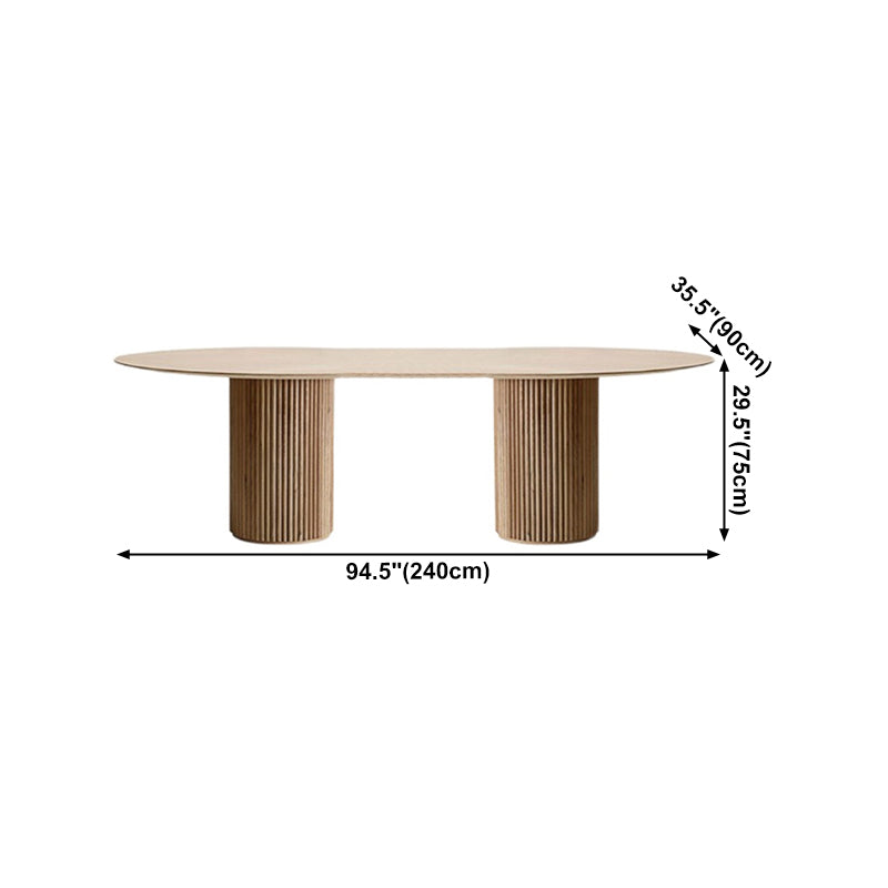 Rectangle Brown Modern Dining Table Solid Wood Table with Double Pedestal Base