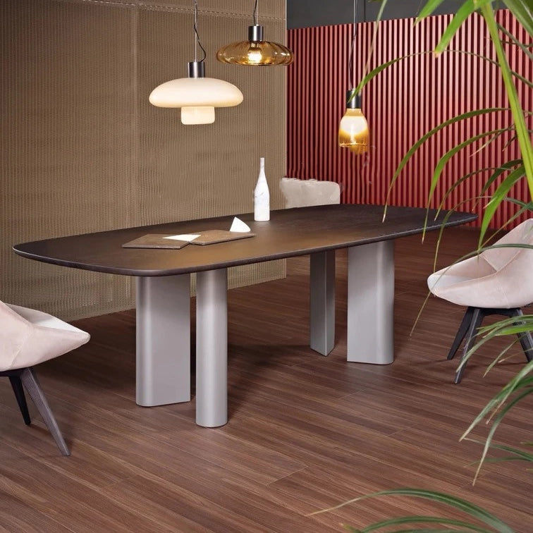 Modern Solid Wood Dining Table for restaurant Rectangle Table with Double Pedestal