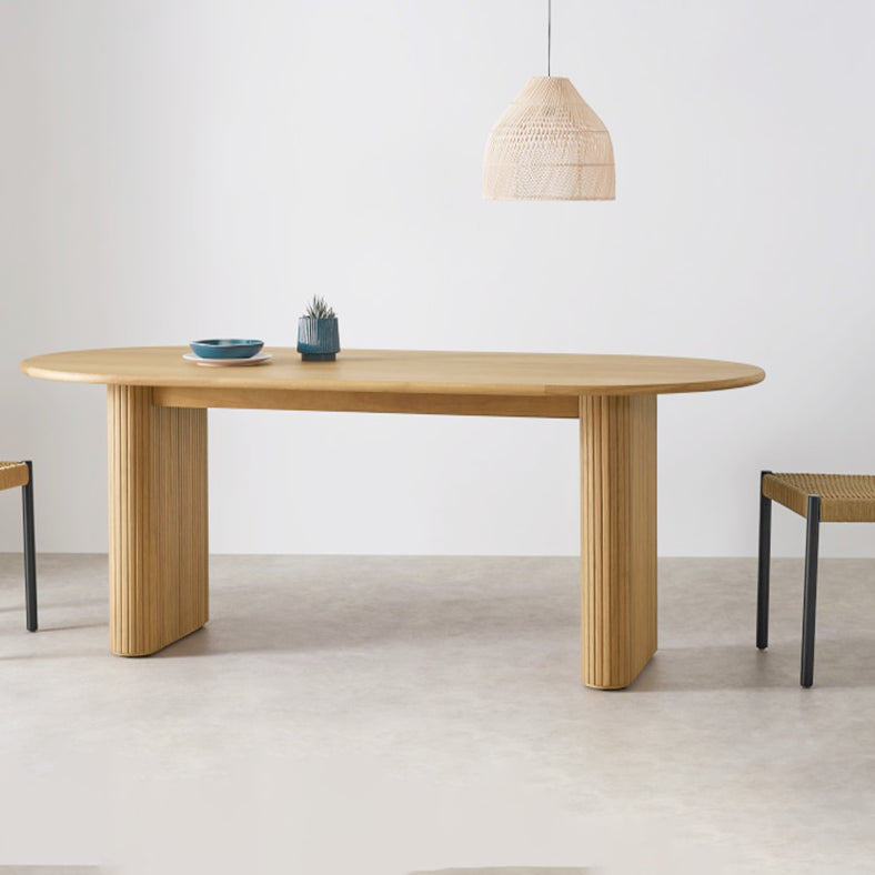 Oval Double Pedestal Modern Dining Table Pinewood Fixed Table for Kitchen