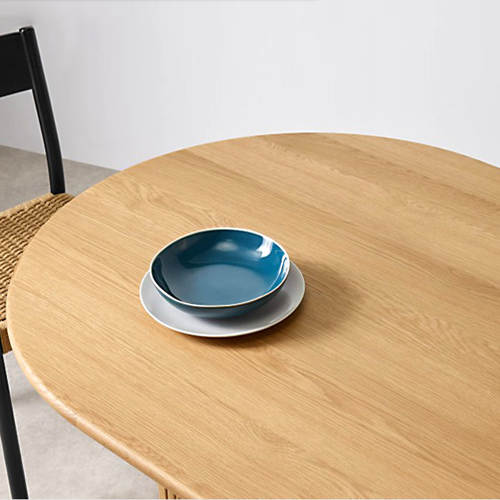 Oval Double Pedestal Modern Dining Table Pinewood Fixed Table for Kitchen