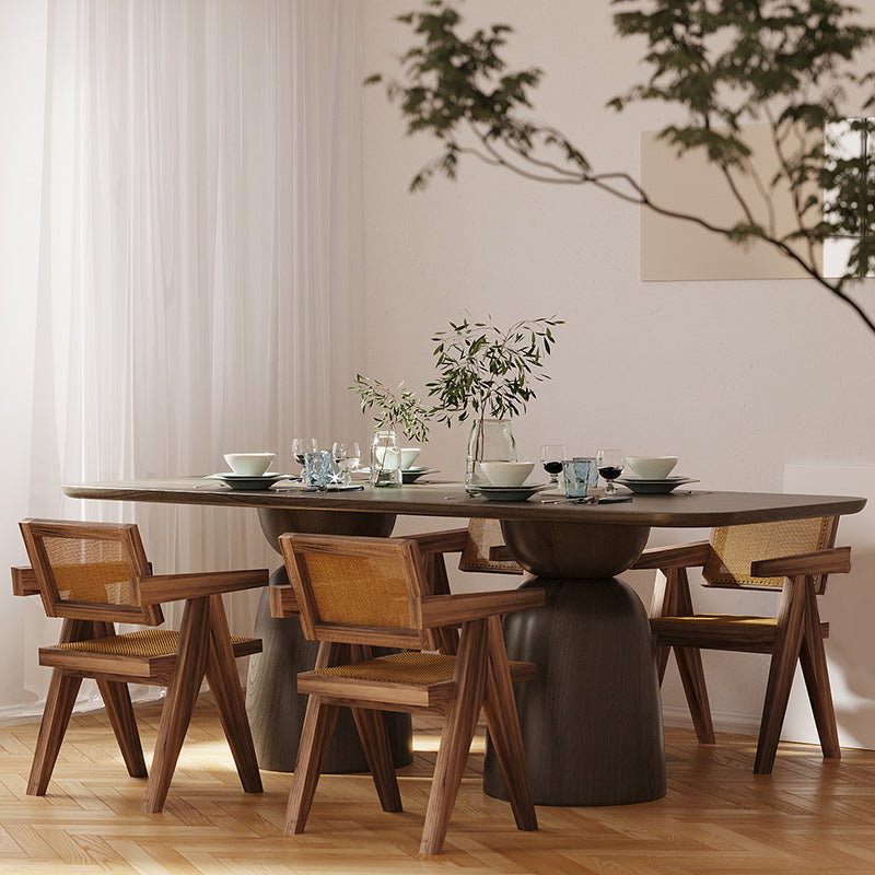 Mesa de comedor de madera maciza en color marrón para mesa moderna de restaurante con base de madera