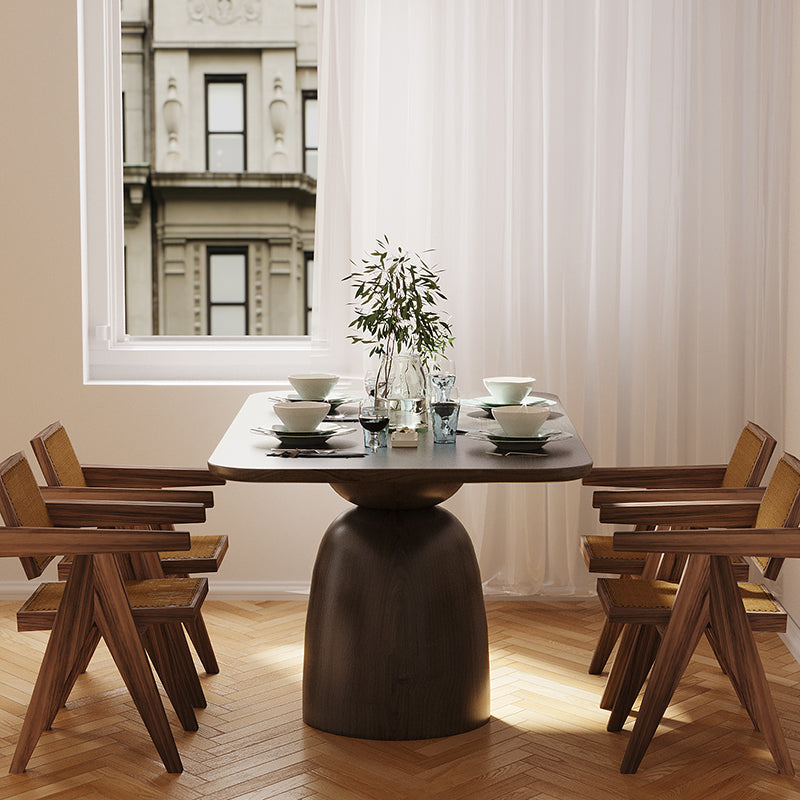 Mesa de comedor de madera maciza en color marrón para mesa moderna de restaurante con base de madera