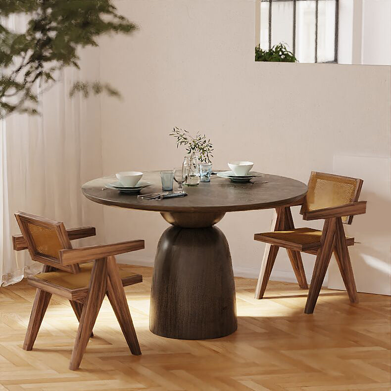 Mesa de comedor de madera maciza en color marrón para mesa moderna de restaurante con base de madera