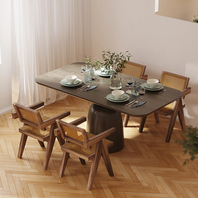 Mesa de comedor de madera maciza en color marrón para mesa moderna de restaurante con base de madera