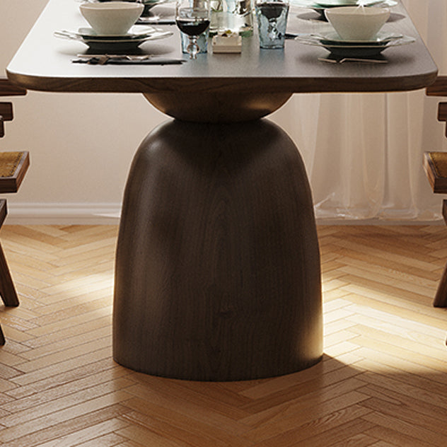 Mesa de comedor de madera maciza en color marrón para mesa moderna de restaurante con base de madera