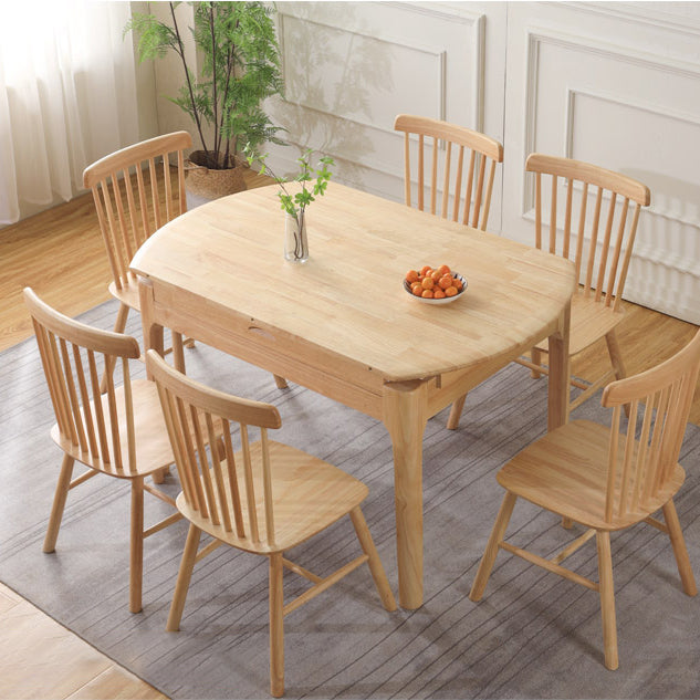 Contemporary Round Extendable Dining Table Solid Wood Standard Dining Table for Kitchen
