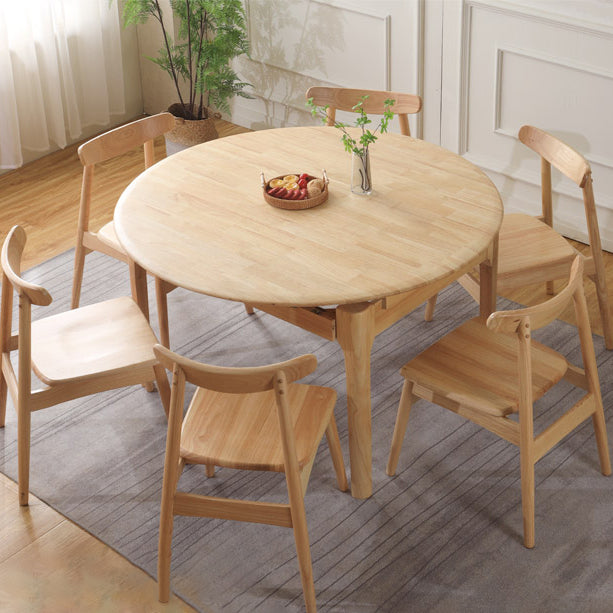 Contemporary Round Extendable Dining Table Solid Wood Standard Dining Table for Kitchen