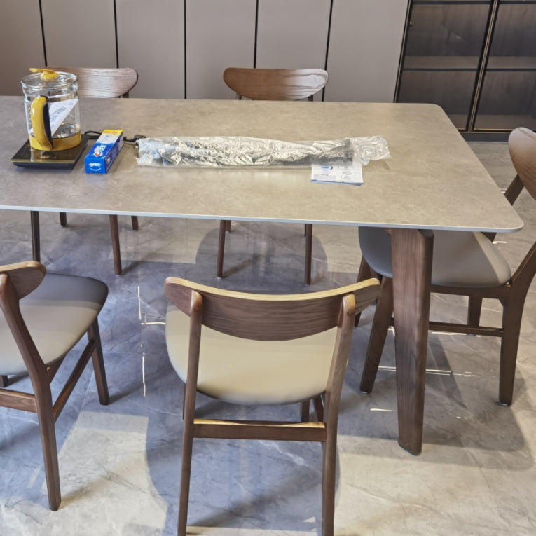 Rectangle Grey Top Dining Table Mid-Century Modern Sintered Stone Table with 4 Legs