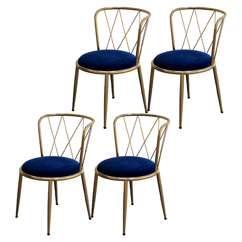 Silla de comedor de terciopelo Glam, sillas de comedor de metal sin brazos para uso doméstico