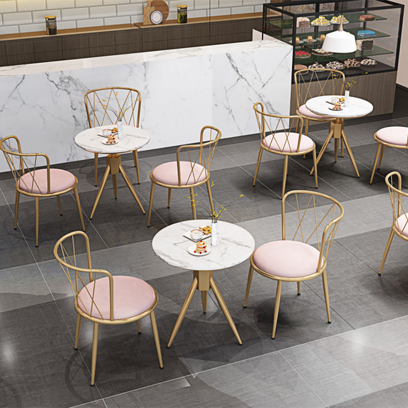 Silla de comedor de terciopelo Glam, sillas de comedor de metal sin brazos para uso doméstico