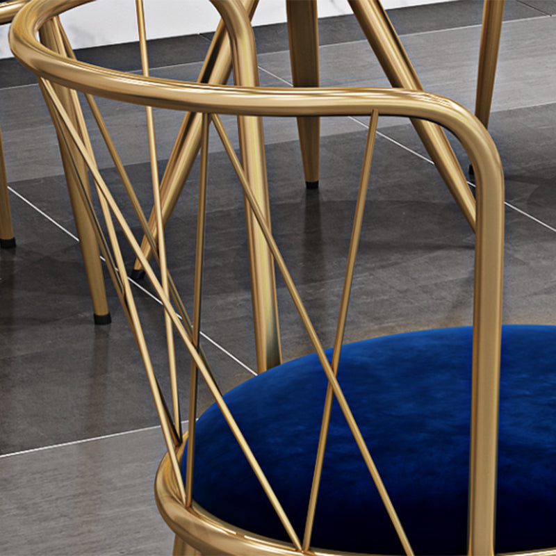 Silla de comedor de terciopelo Glam, sillas de comedor de metal sin brazos para uso doméstico