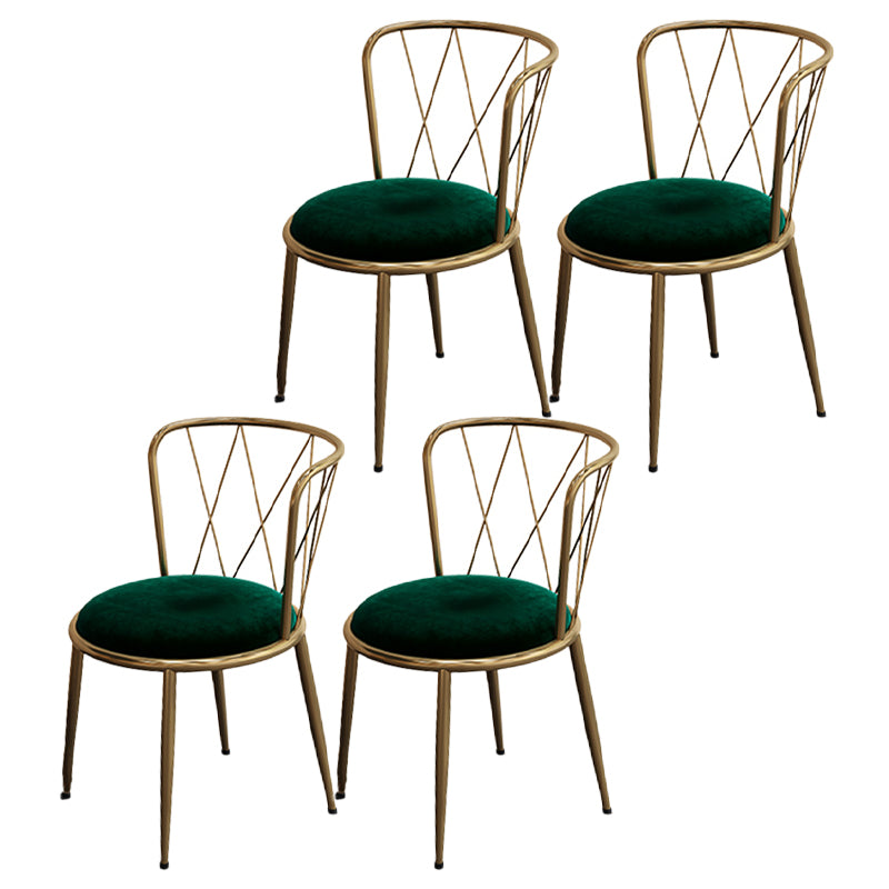 Silla de comedor de terciopelo Glam, sillas de comedor de metal sin brazos para uso doméstico