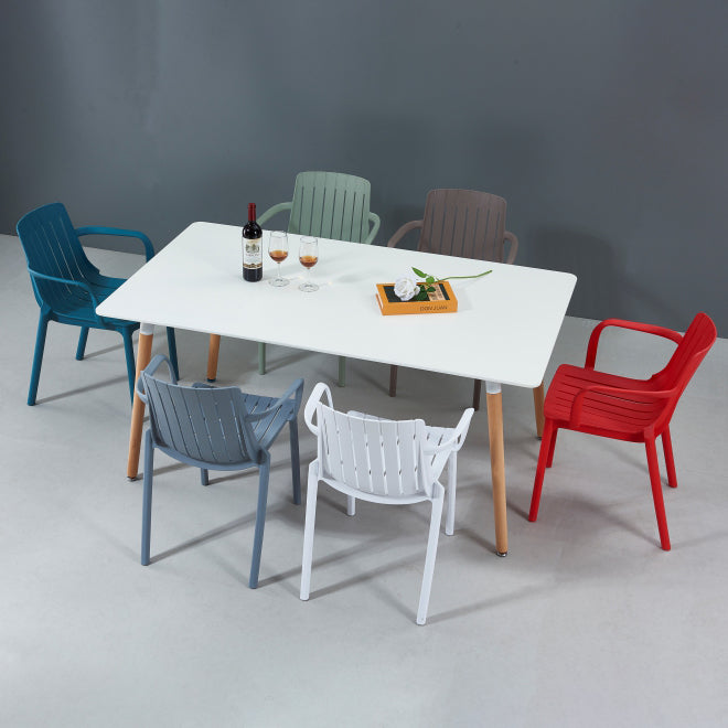 Sillas interiores y exteriores de plástico modernas, sillón con respaldo de listones para restaurante