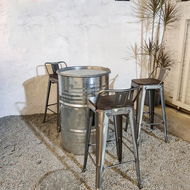 Industrial Iron Low Back Barstool 29.5" H Indoor Tall Stool with Square Seat