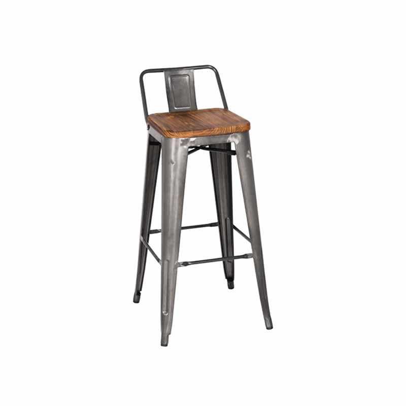 Industrial Iron Low Back Barstool 29.5" H Indoor Tall Stool with Square Seat