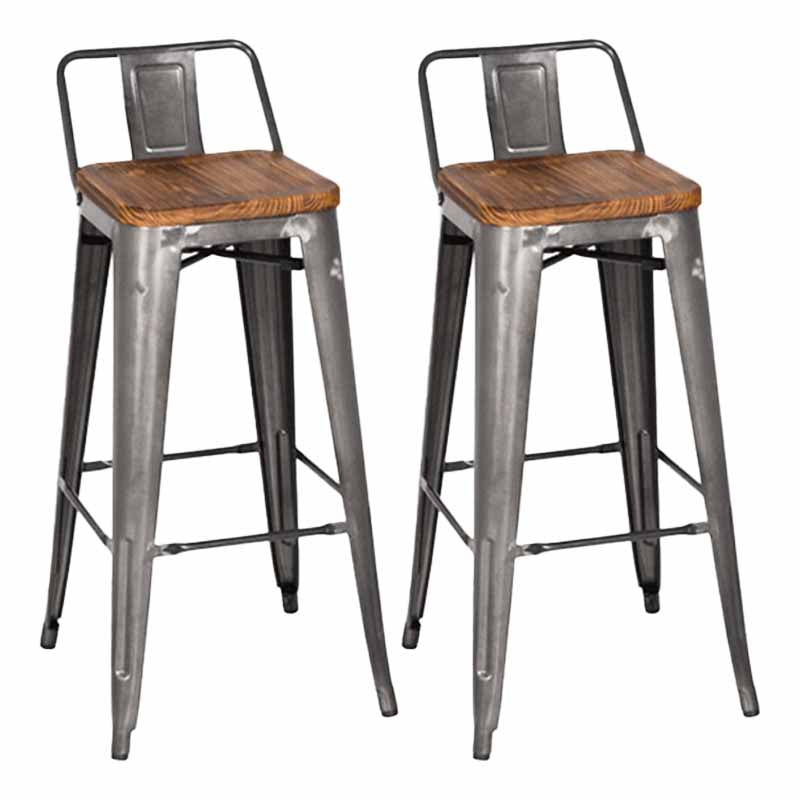 Industrial Iron Low Back Barstool 29.5" H Indoor Tall Stool with Square Seat