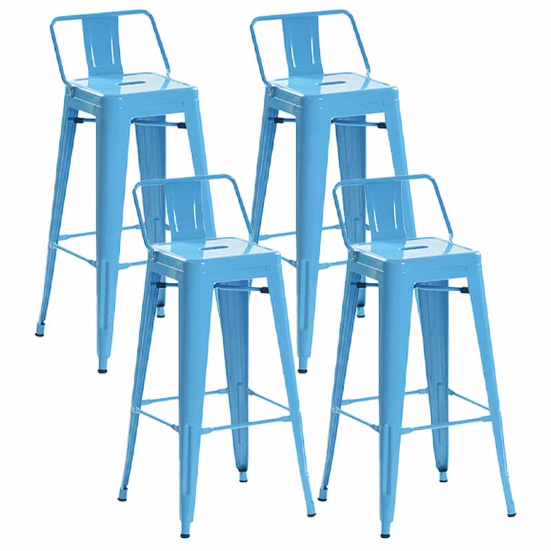 Industrial Iron Low Back Barstool 29.5" H Indoor Tall Stool with Square Seat
