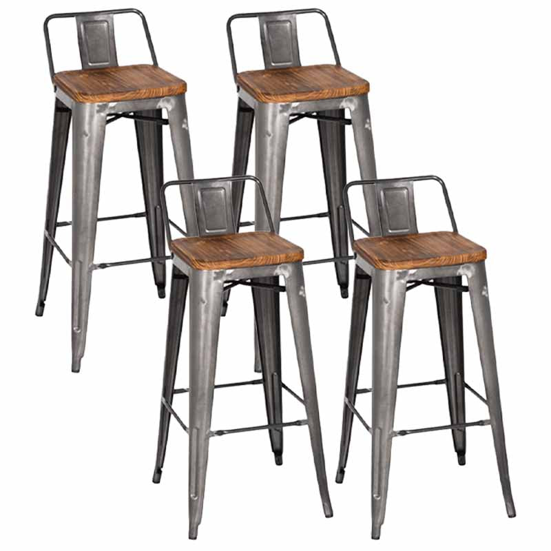 Industrial Iron Low Back Barstool 29.5" H Indoor Tall Stool with Square Seat