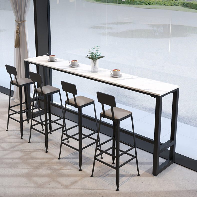 Industrial Black Iron Bar Table White Faux Marble Rectangle Top 41.3"H Bistro Table
